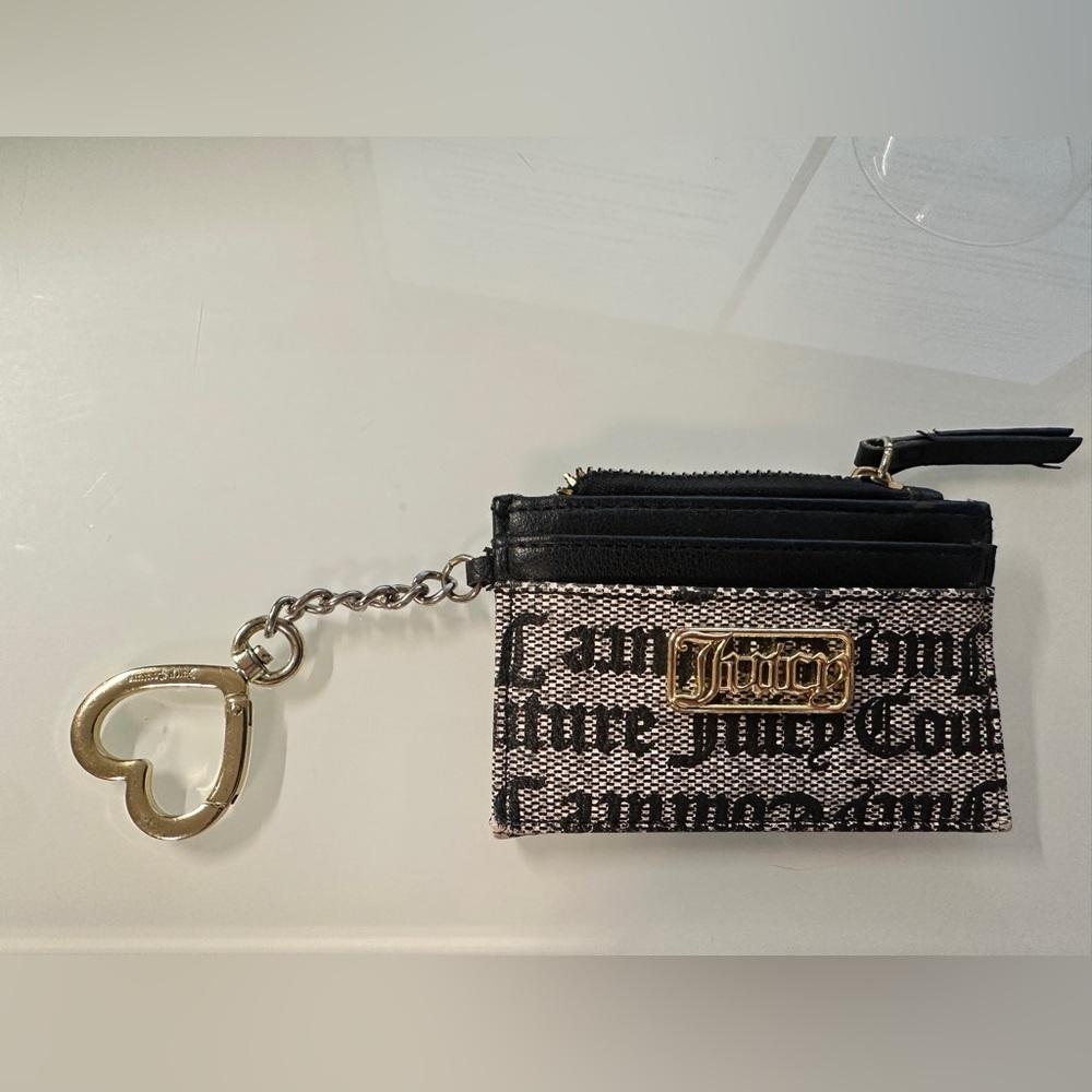 Juicy Couture Black and White Card Holder with Gold Chain